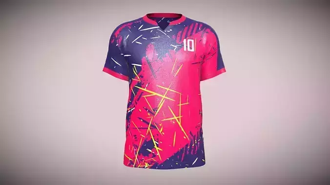 Mens Soccer Red Magenta Jersey Player-10 In Low Poly