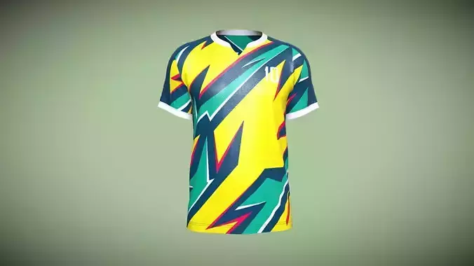 Mens Soccer Yellow And Mint Jersey Player-10 In Low Poly
