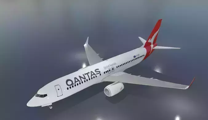 Qantas Boeing 737-800 low poly 3D Model with cockpit