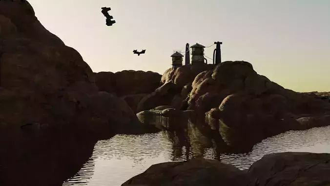 Sci-Fi Rocky Outcrop Environment with Structures