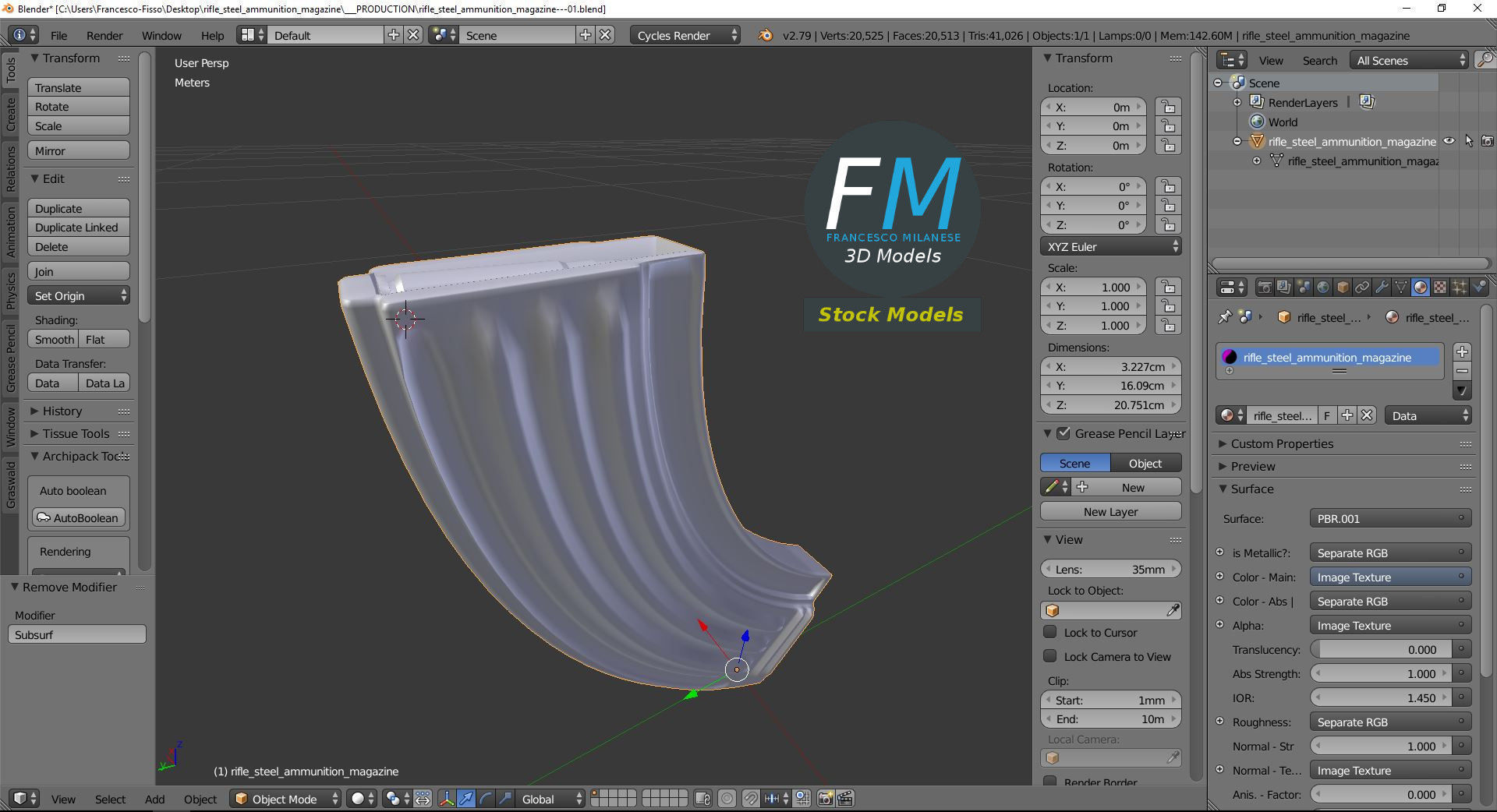 Rifle Steel Ammunition Magazine 3D model_9