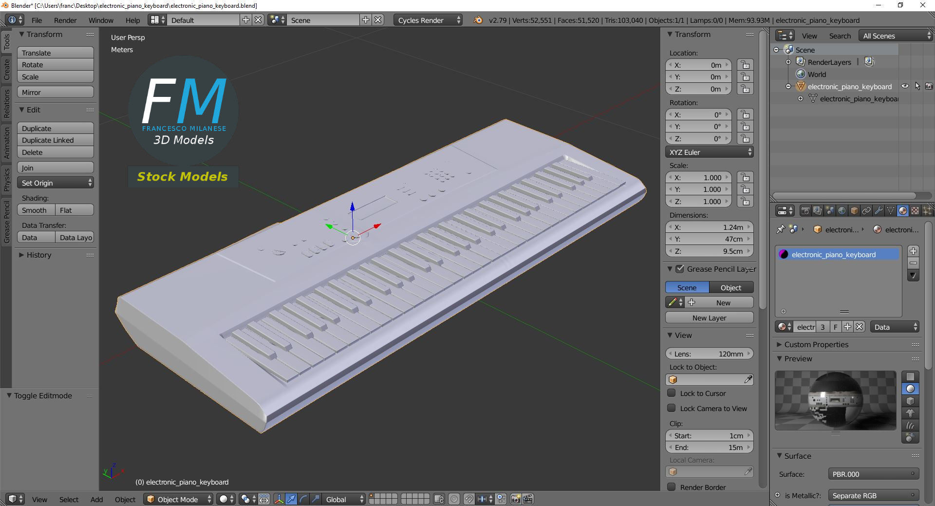 Electronic piano keyboard 3D model_9
