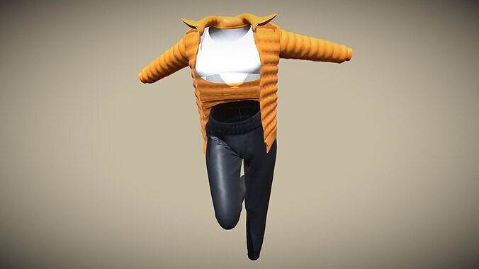 Girls Puffer Jacket With Jogger In Low Poly Low-poly 3D model