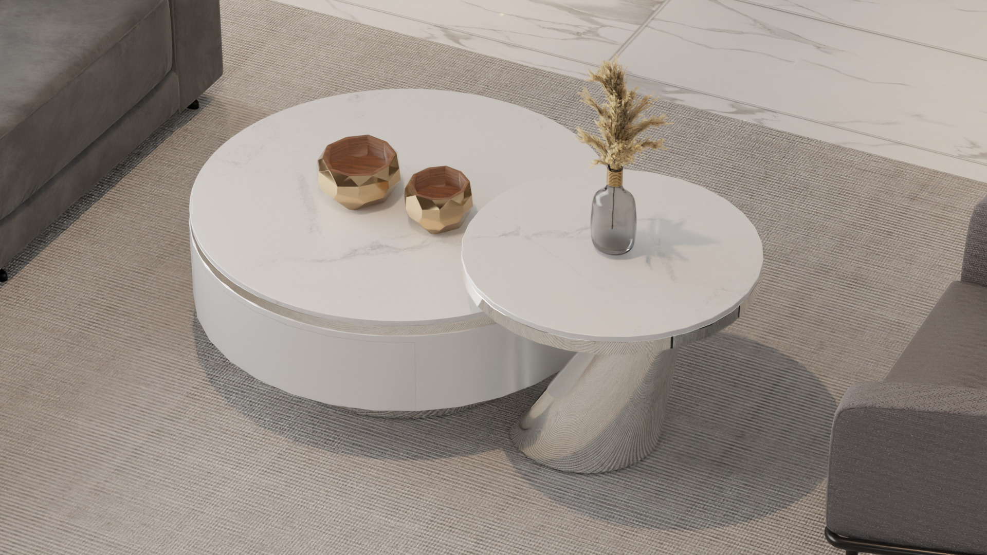 Modern Marble Coffee Table Low-poly 3D model_3