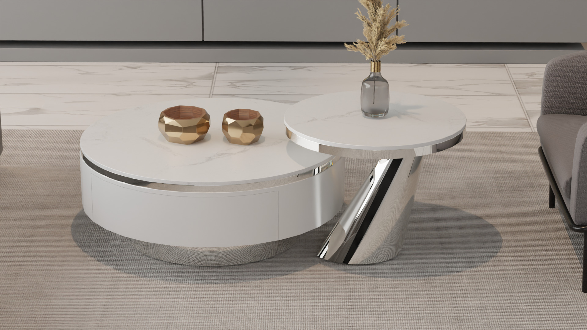 Modern Marble Coffee Table Low-poly 3D model_1