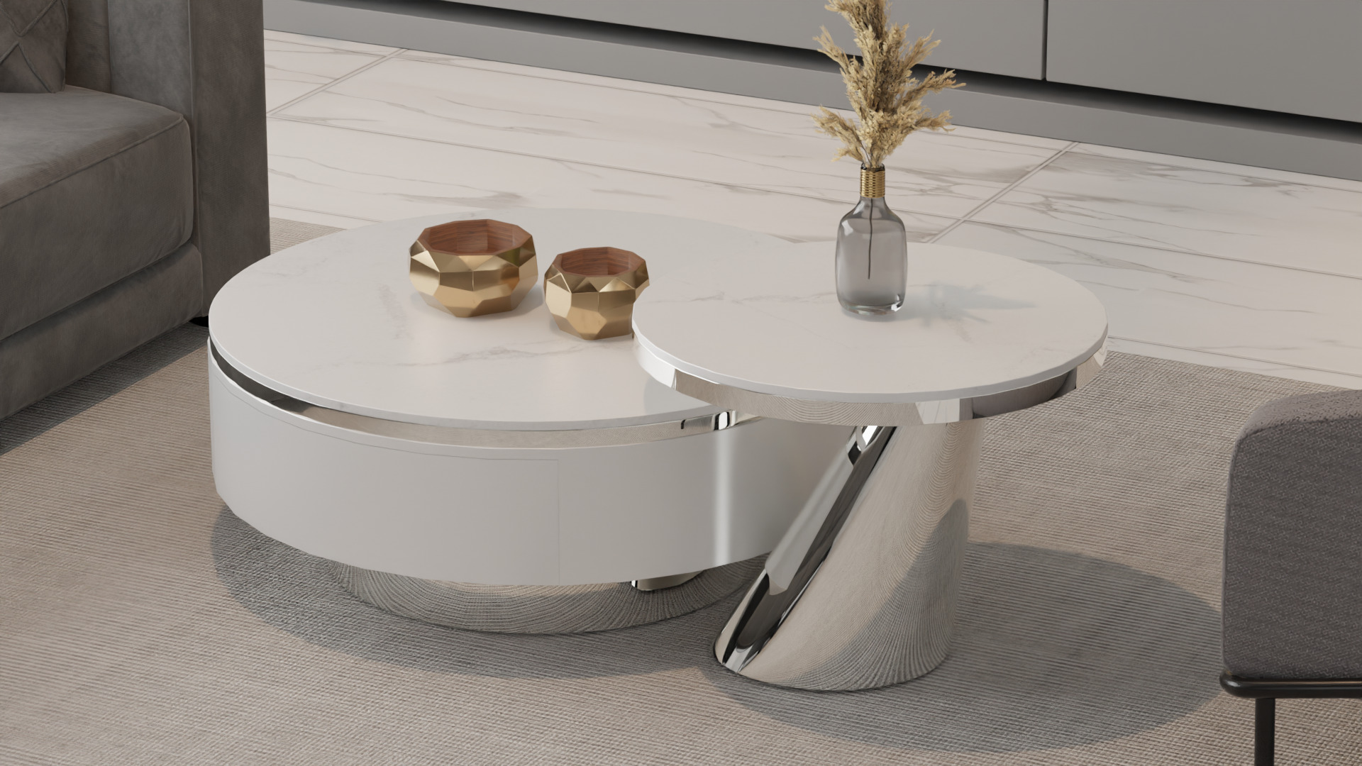 Modern Marble Coffee Table Low-poly 3D model_2