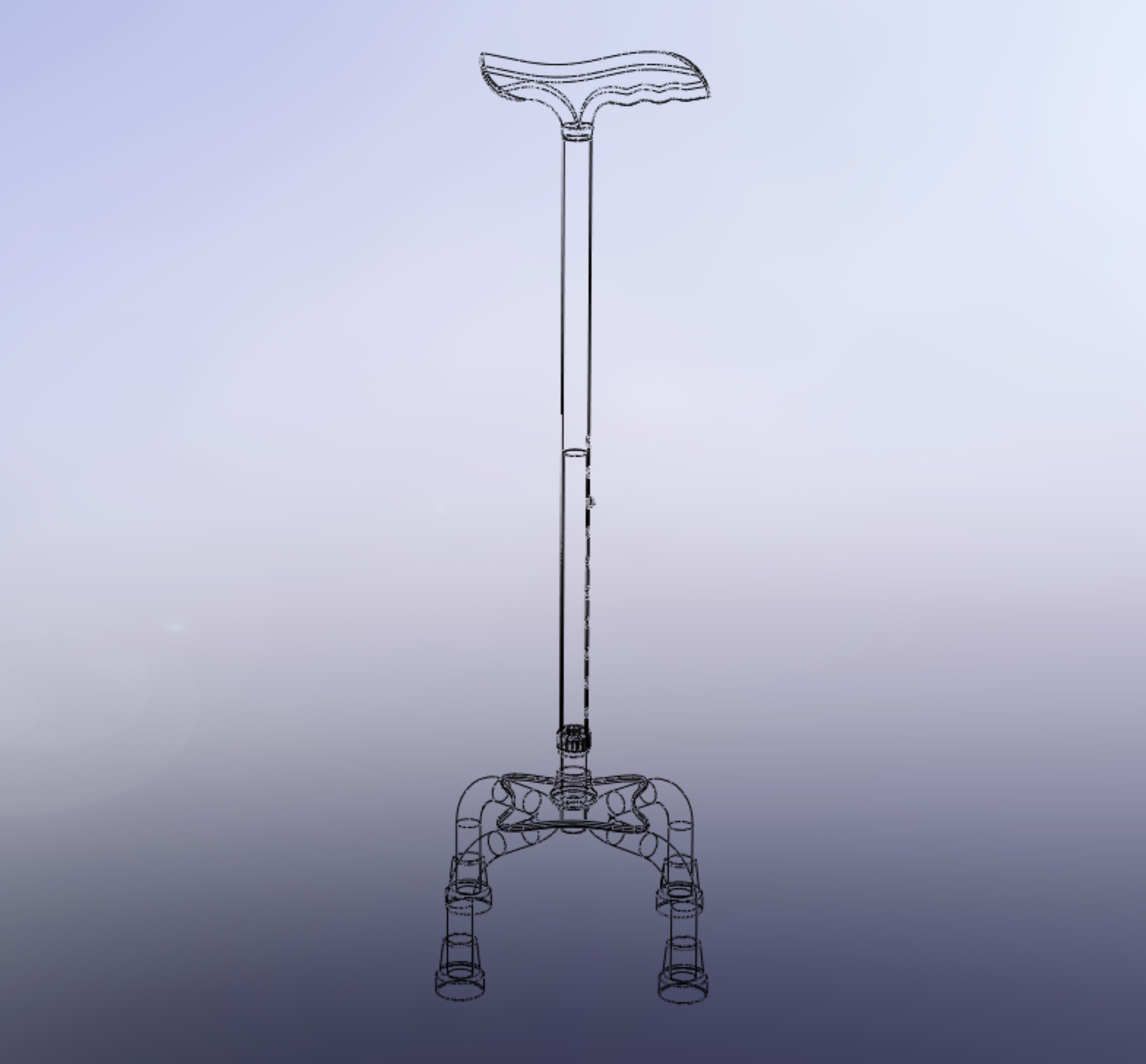 QUADRIPOD WALKING AID ELDERLY STICK CANE POLE QUAD FOOT 4 LEG 3D model_36