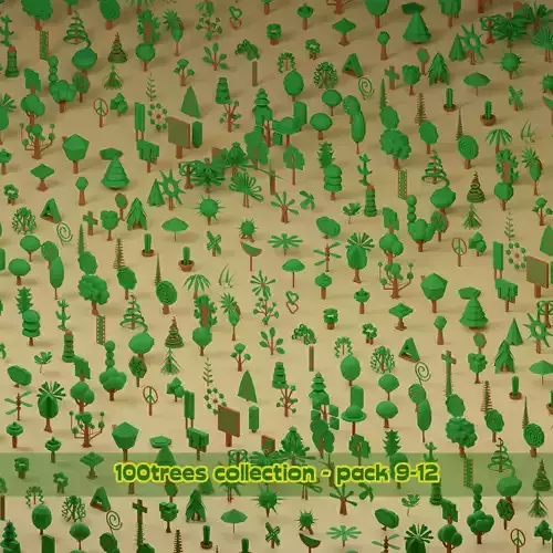 lowpoly trees  - 100 Unique  trees pack 9-12 3D Model Collection