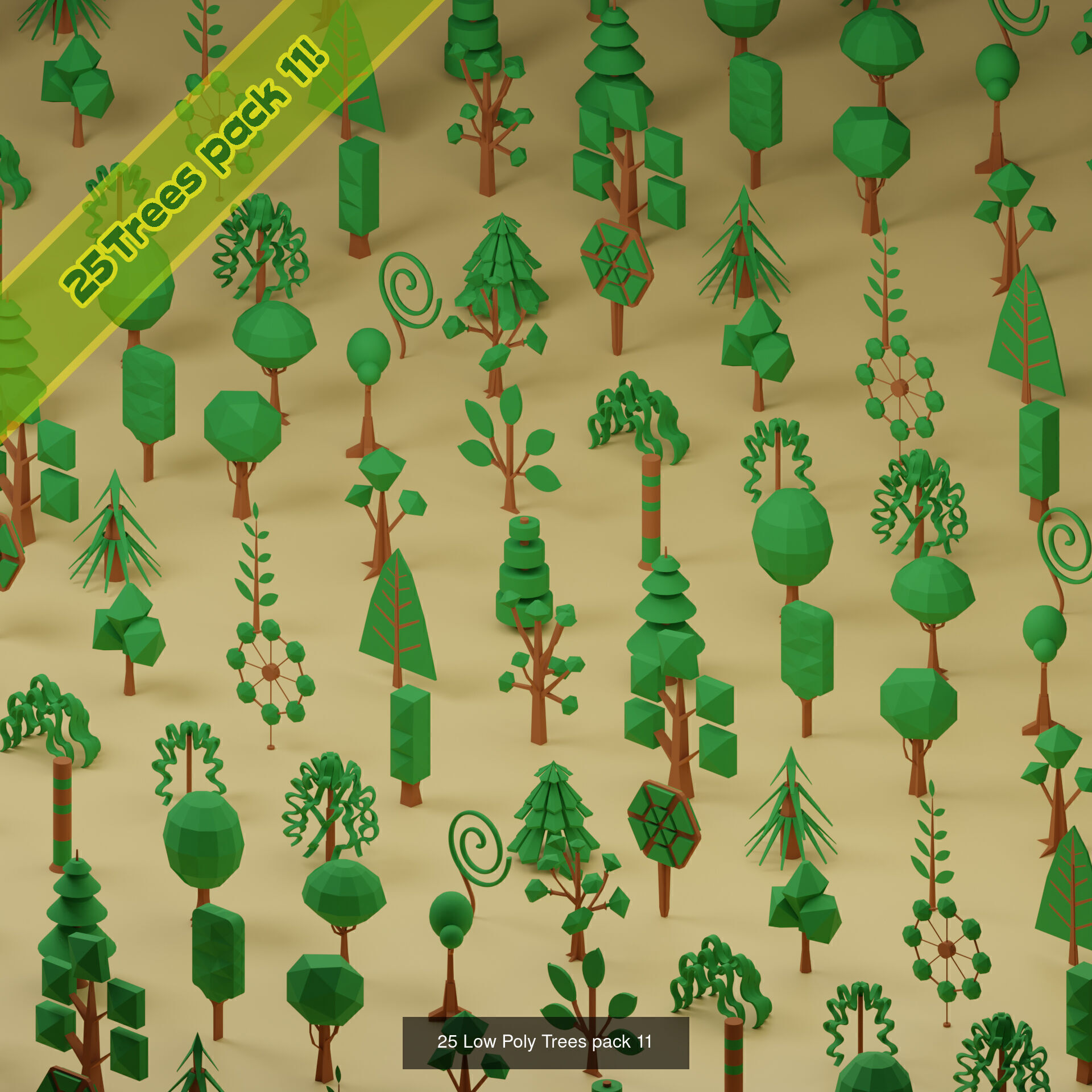 lowpoly trees  - 100 Unique  trees pack 9-12 3D Model Collection_3