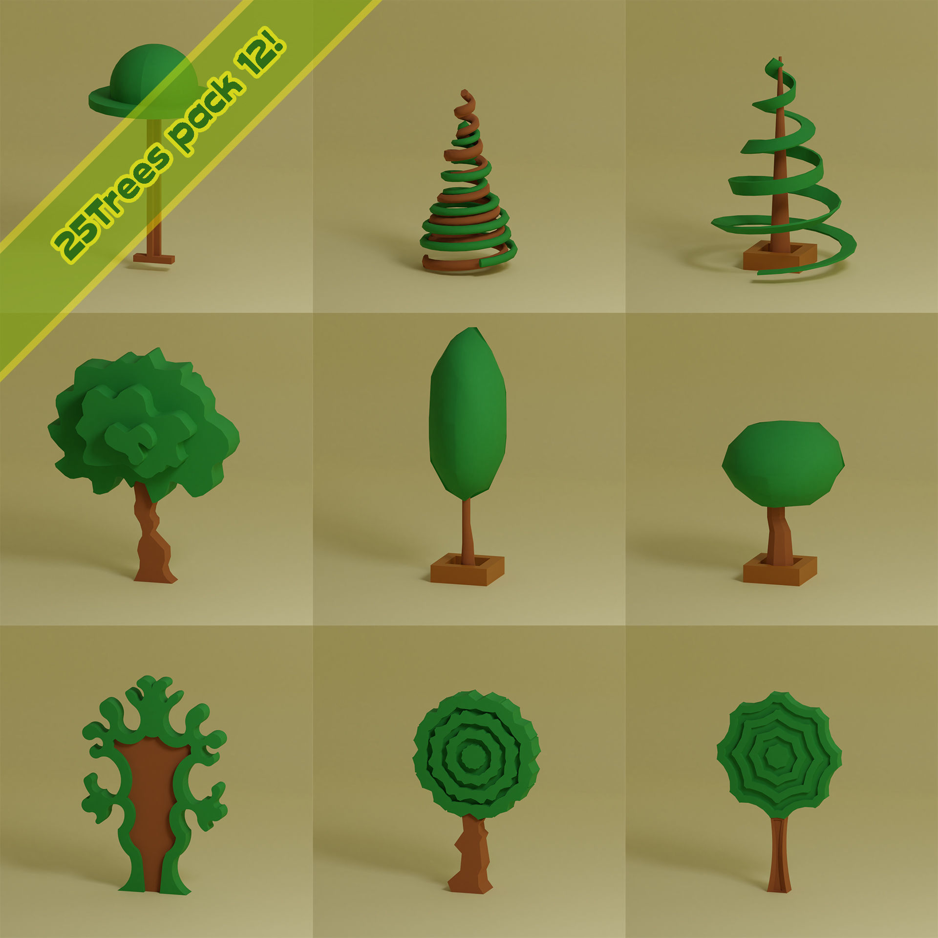 lowpoly trees  - 100 Unique  trees pack 9-12 3D Model Collection_11