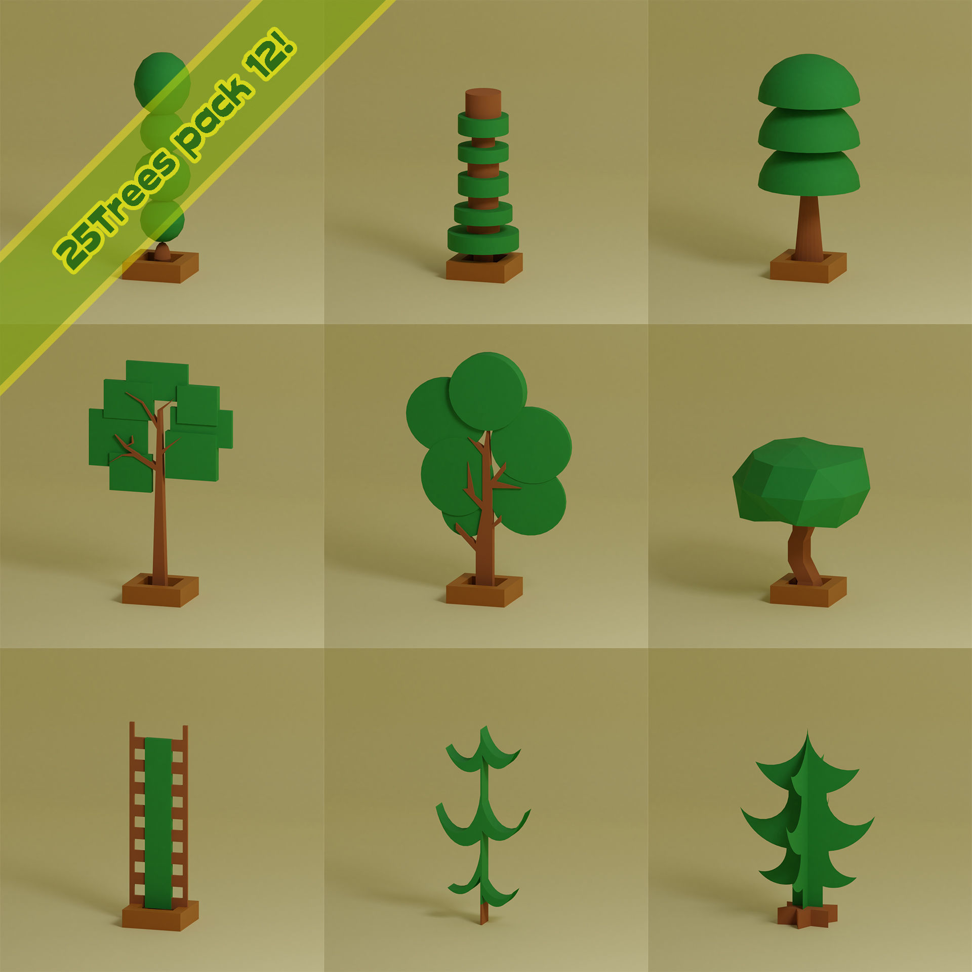 lowpoly trees  - 100 Unique  trees pack 9-12 3D Model Collection_10