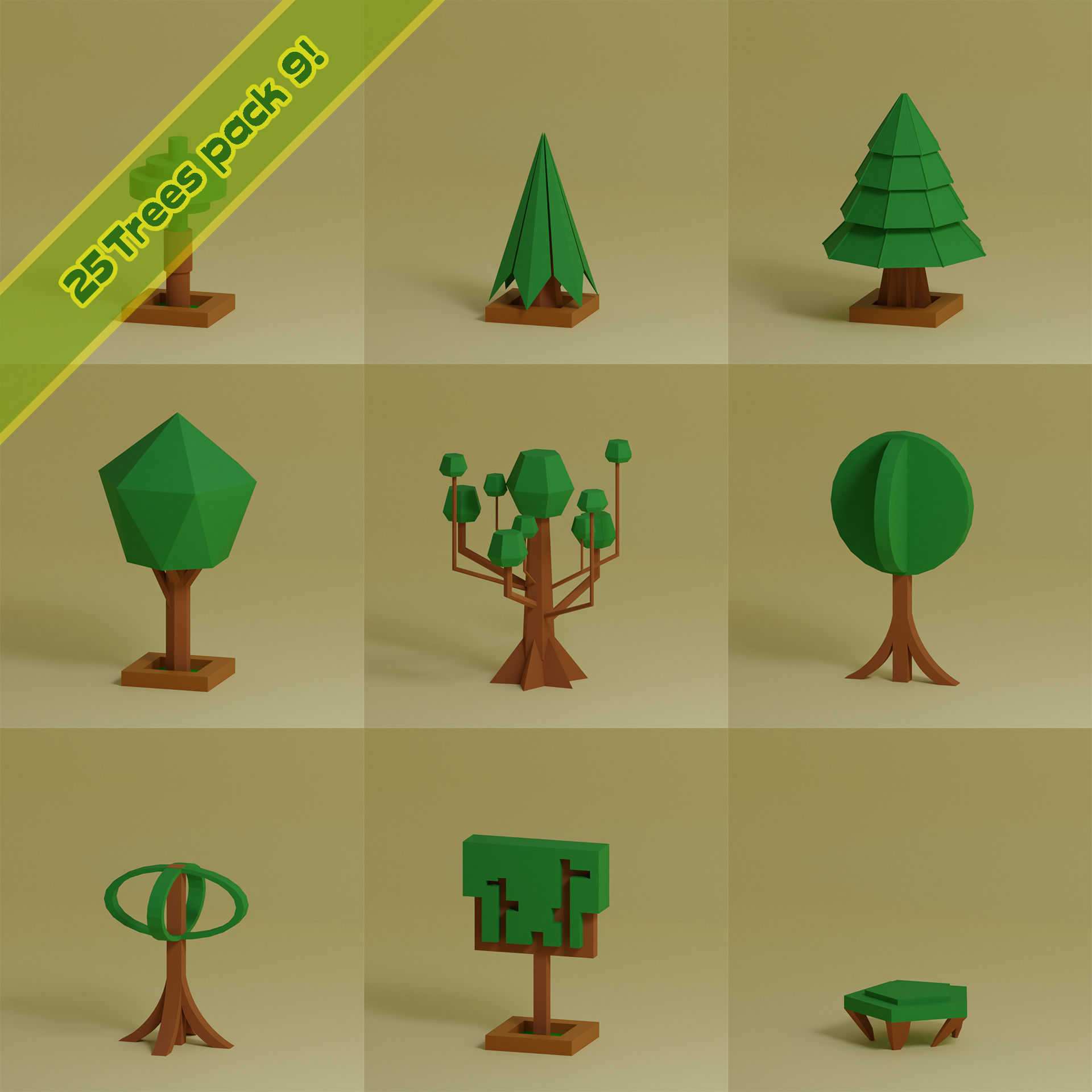 lowpoly trees  - 100 Unique  trees pack 9-12 3D Model Collection_24