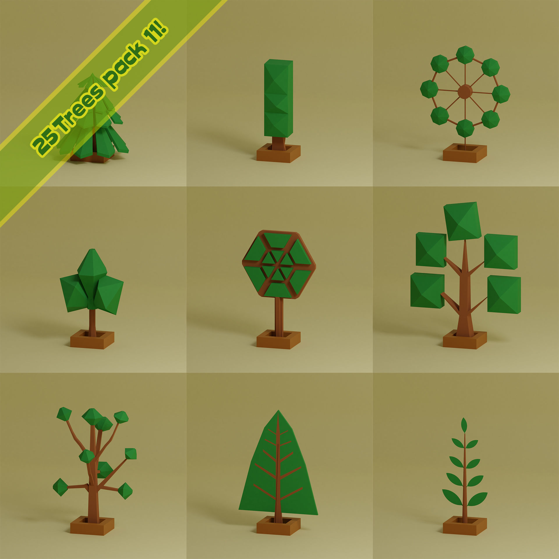 lowpoly trees  - 100 Unique  trees pack 9-12 3D Model Collection_13