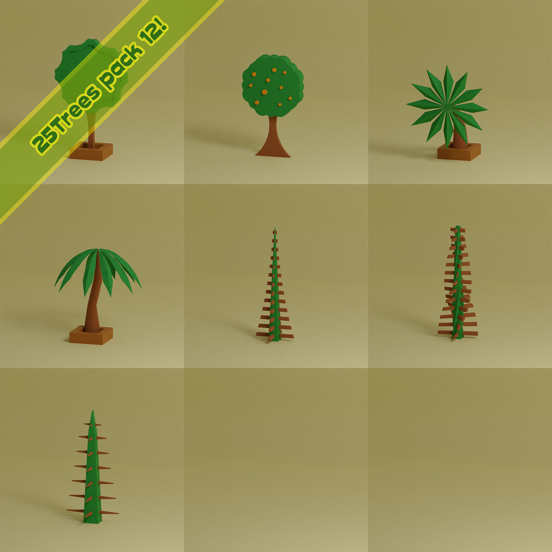 lowpoly trees  - 100 Unique  trees pack 9-12 3D Model Collection_12