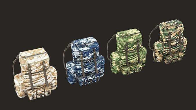 Soldier Exclusive 4 pcs Backpack 2 Tactical Cargo 3D Model 3D model