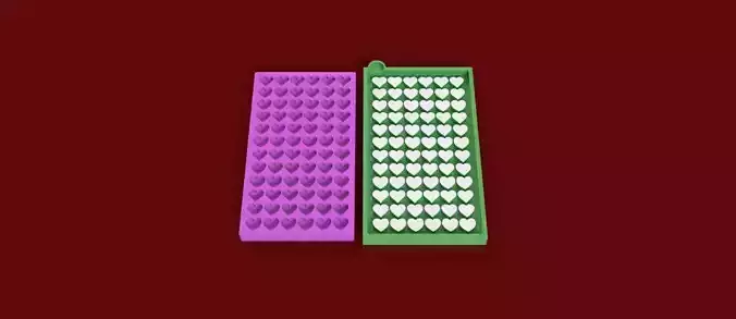 72-Cavity Heart Mold Silicone casting 3D print model