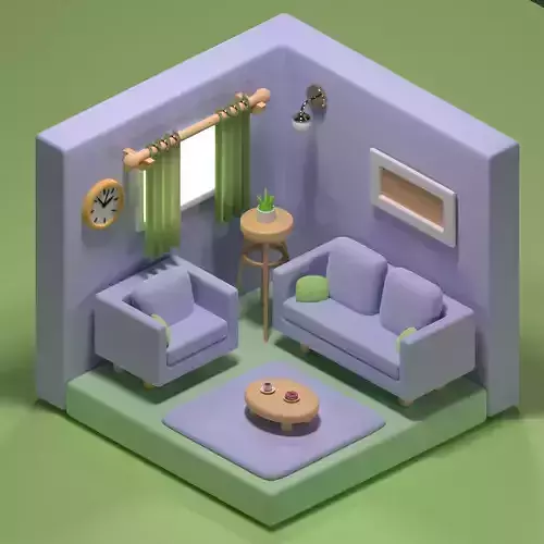  Isometric Stylized Living Room 3D Model