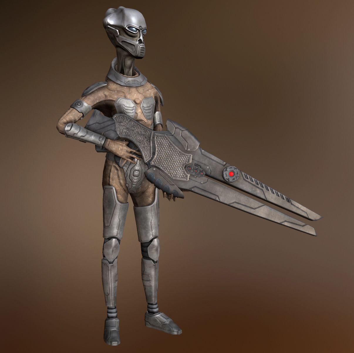 Customizable Low Poly Alien Soldier Low-poly 3D model_4