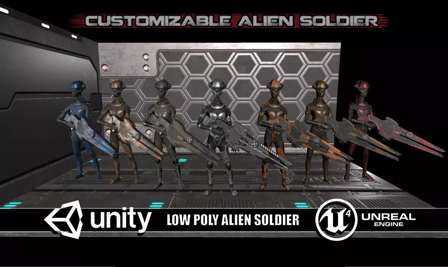 Customizable Low Poly Alien Soldier Low-poly 3D model_0