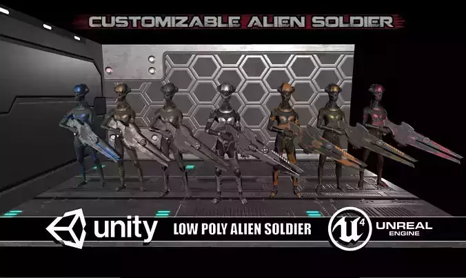 Customizable Low Poly Alien Soldier Low-poly 3D model