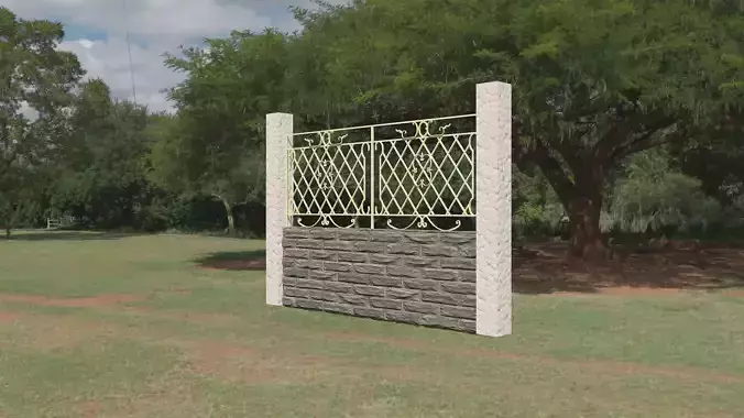brick fence and iron grate Low-poly 3D model