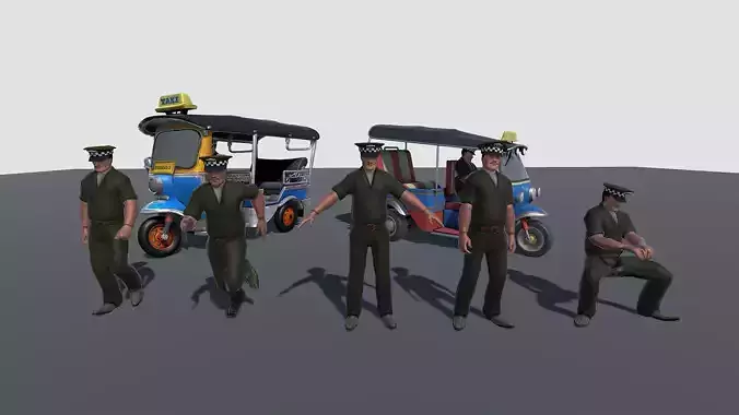 Rickshaw Drivers 3D Character Models with PBR Textures Low-poly 3D model