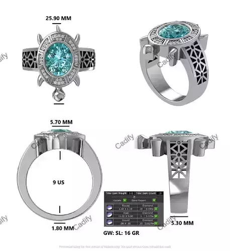Mens Lucky Turtle Diamond Ring 3D Cad Model