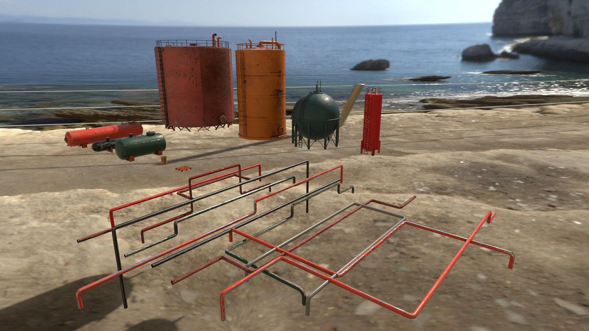 Industrial Tank And Pipes for Unreal Engine And Unity Game Ready Low-poly 3D model_8