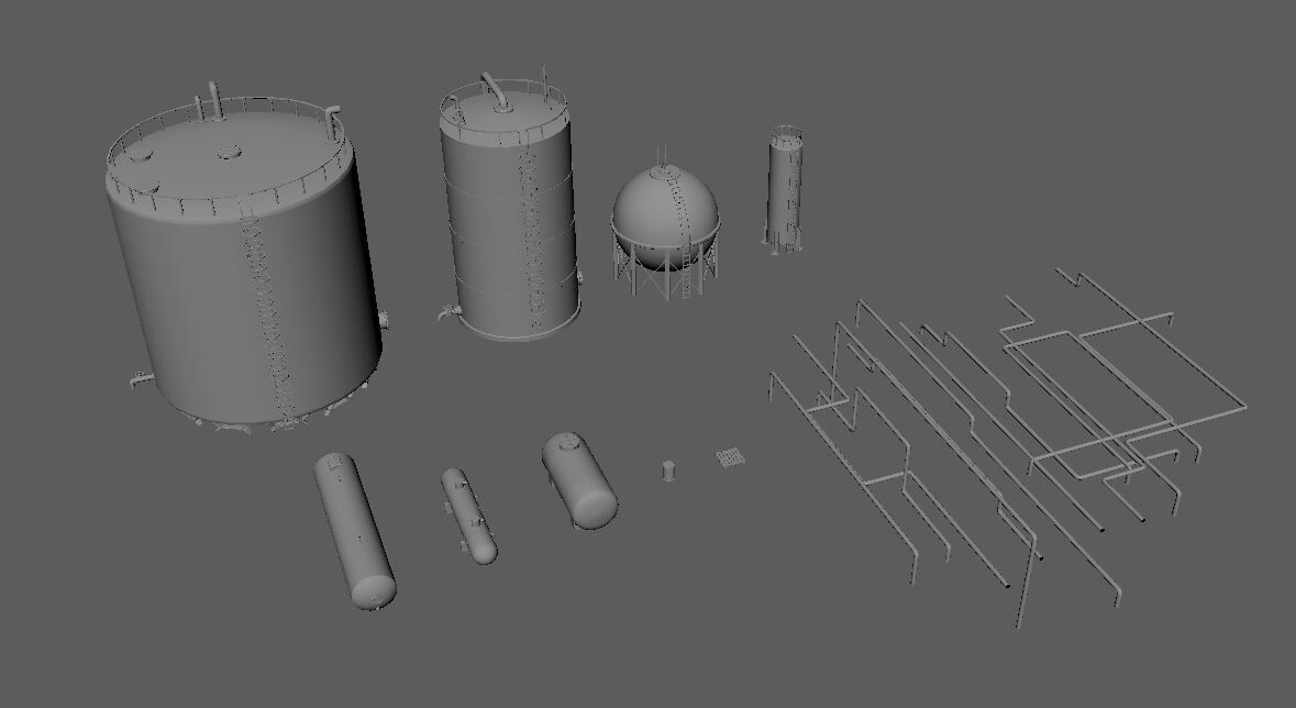 Industrial Tank And Pipes for Unreal Engine And Unity Game Ready Low-poly 3D model_7