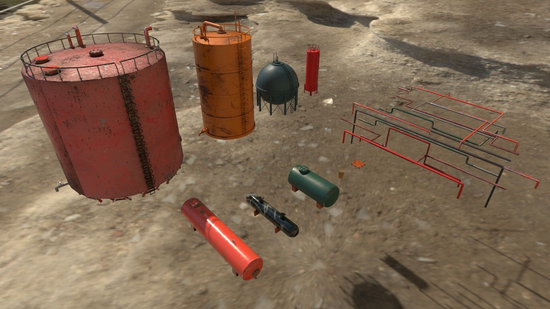 Industrial Tank And Pipes for Unreal Engine And Unity Game Ready Low-poly 3D model_3