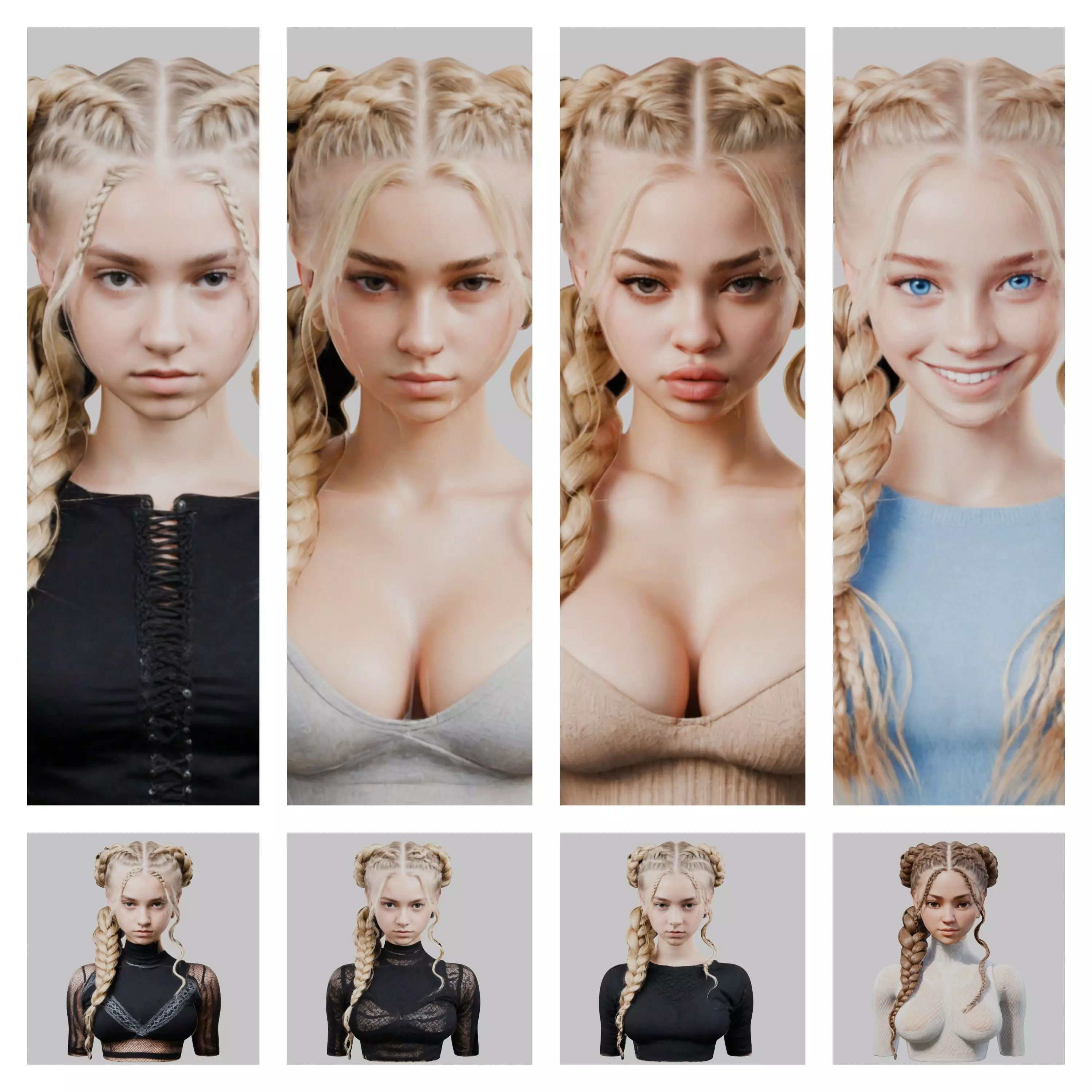 8 IN 1 YOUNG BEAUTIFUL TEEN HEAD BUST PACK FEMALE CHARACTER PACK Low-poly 3D model_0