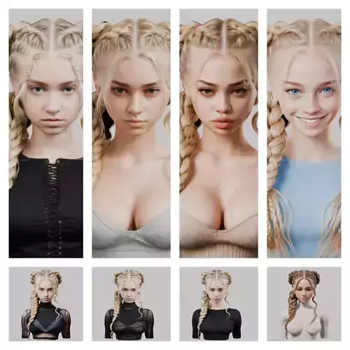 8 IN 1 YOUNG BEAUTIFUL TEEN HEAD BUST PACK FEMALE CHARACTER PACK Low-poly 3D model 8 IN 1 YOUNG BEAUTIFUL TEEN HEAD BUST PACK FEMALE CHARACTER PACK Low-poly 3D model