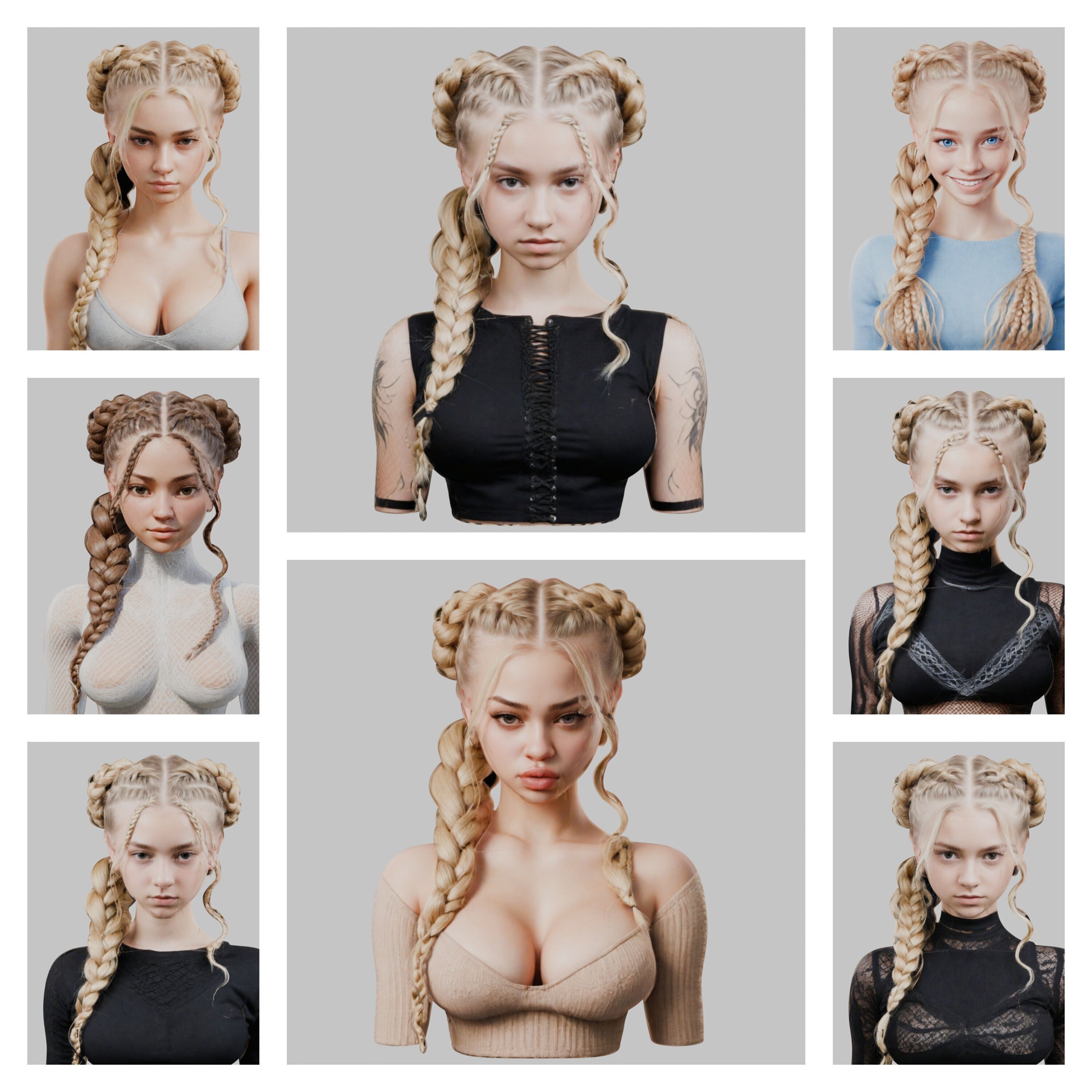 8 IN 1 YOUNG BEAUTIFUL TEEN HEAD BUST PACK FEMALE CHARACTER PACK Low-poly 3D model_2