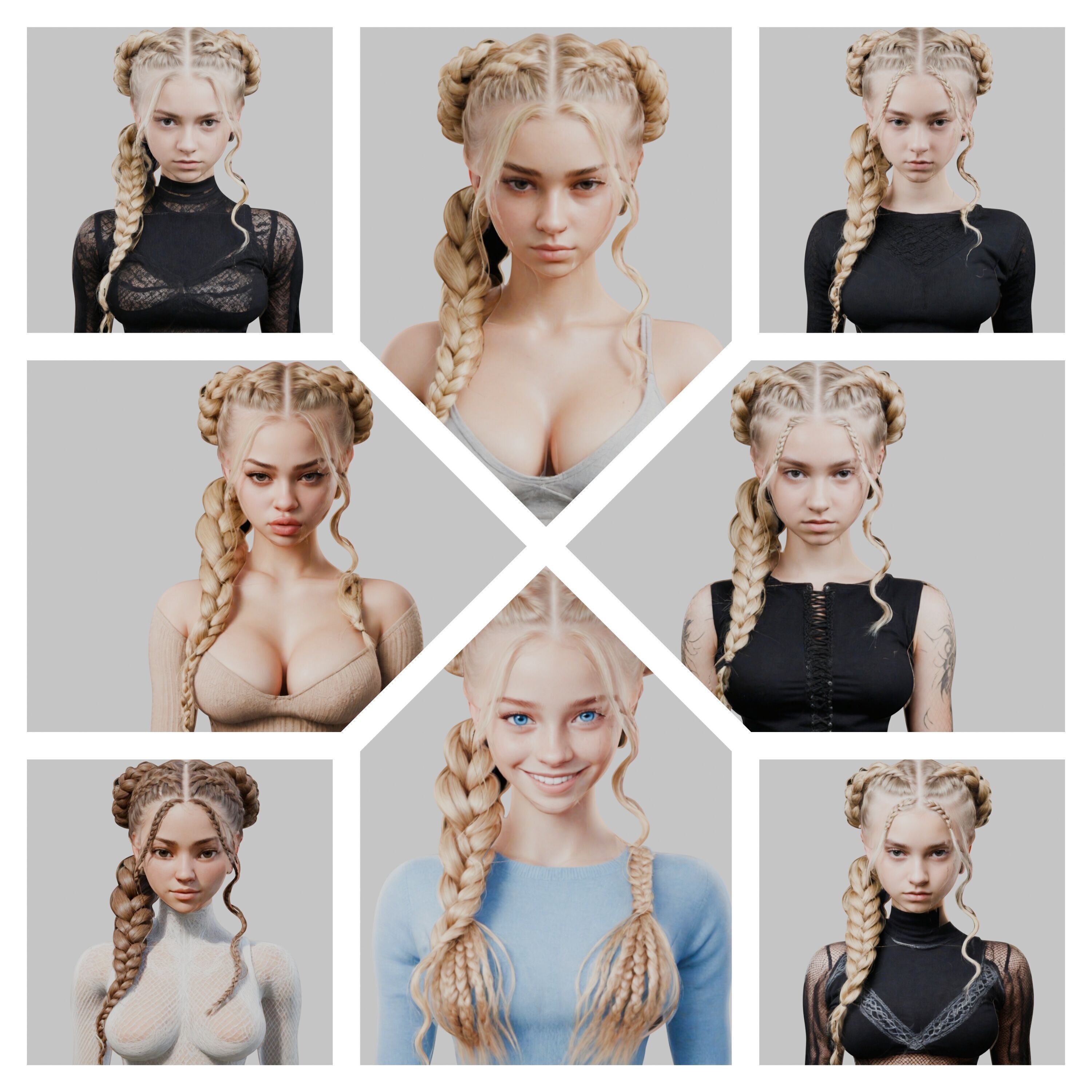 8 IN 1 YOUNG BEAUTIFUL TEEN HEAD BUST PACK FEMALE CHARACTER PACK Low-poly 3D model_1