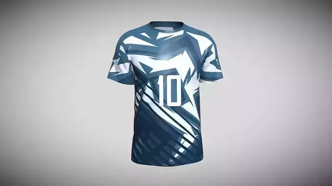 Soccer Blue And White Color Jersey Player-10 In Low Poly