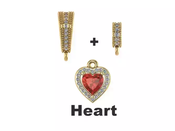 Pendant with precious stone Heart 6mm and 2 loops 3d model 3D print model