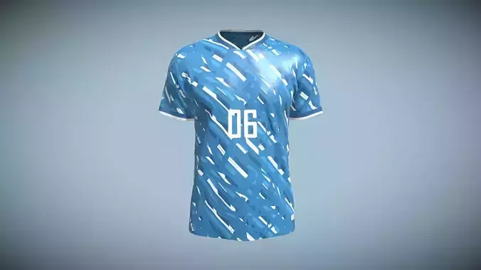 Soccer Blue And White Stripe Jersey Player-06 In Low Poly
