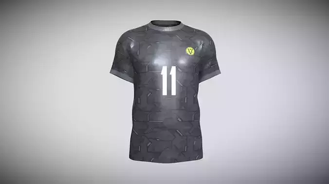 Soccer Football Black With Gray Jersey Player-11 In Low Poly