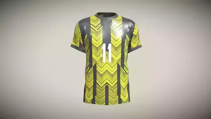 Soccer Football Black With Yellow Jersey Player-11 In Low Poly
