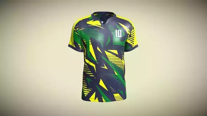 Soccer Green Yellow And Blue Jersey Player-10 In Low Poly