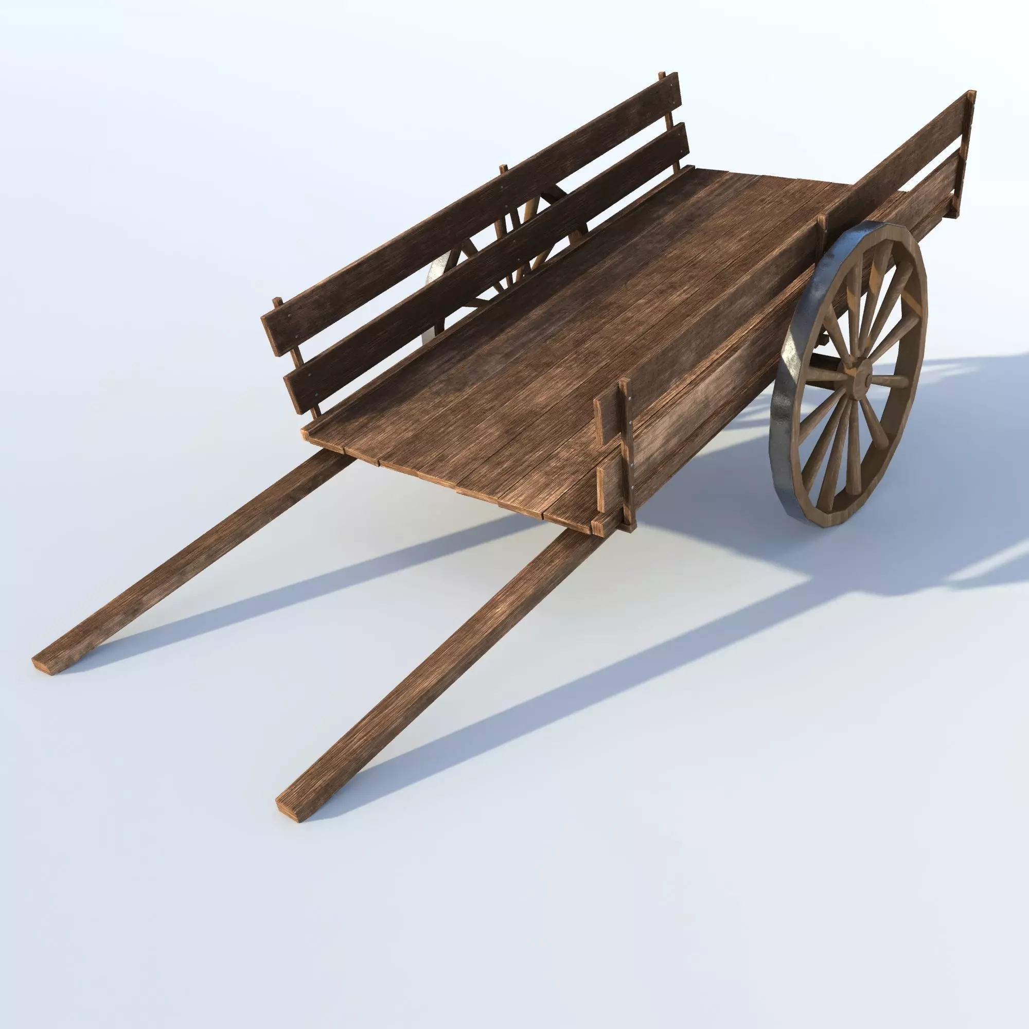 Wooden cart 02 Low-poly 3D model_0