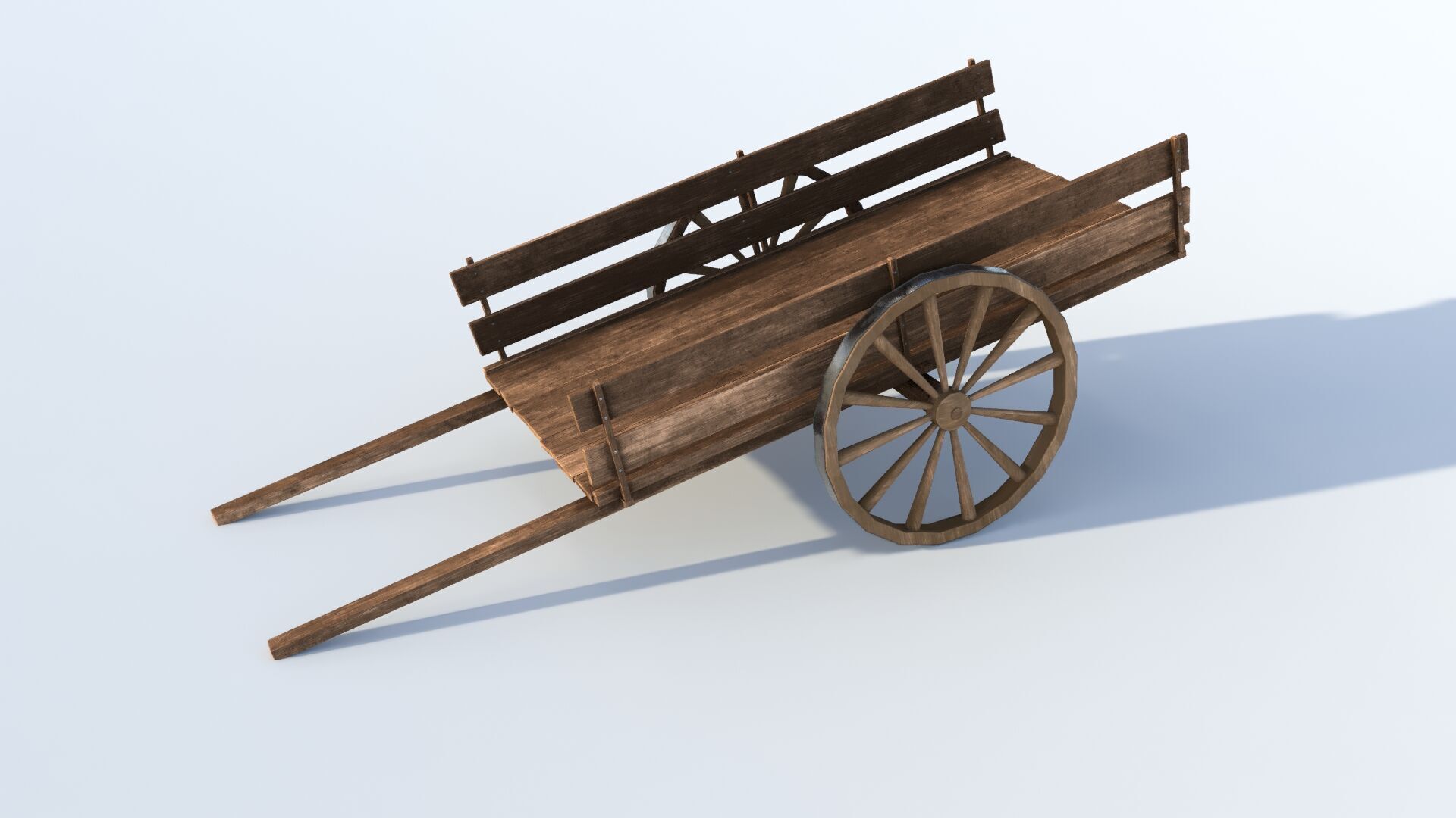 Wooden cart 02 Low-poly 3D model_1