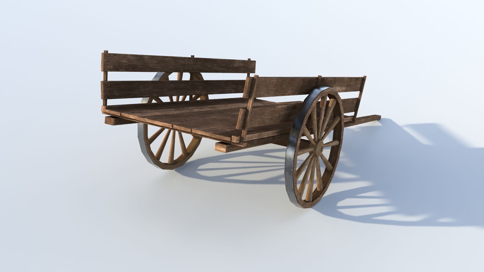 Wooden cart 02 Low-poly 3D model_4