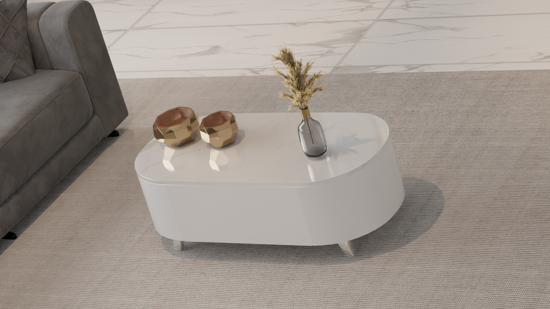 Modern Oval Coffee Table Low-poly 3D model_15