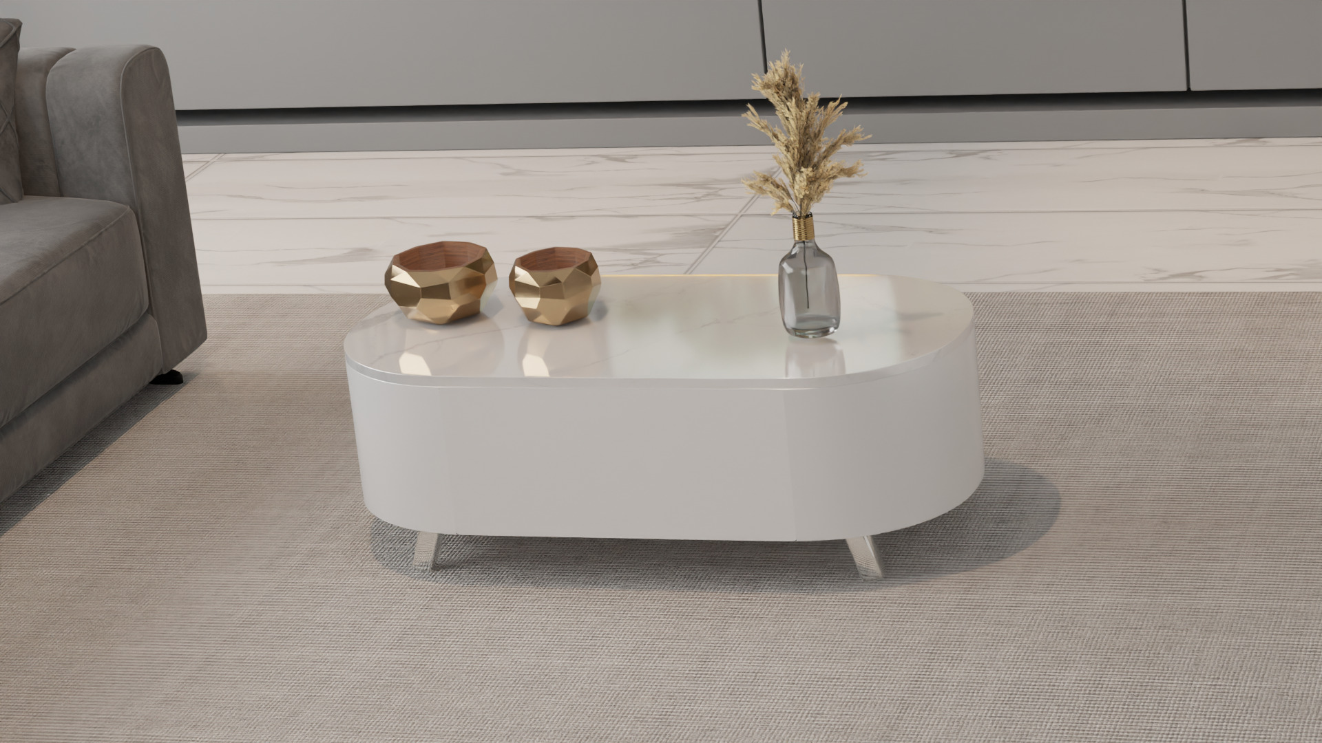 Modern Oval Coffee Table Low-poly 3D model_14