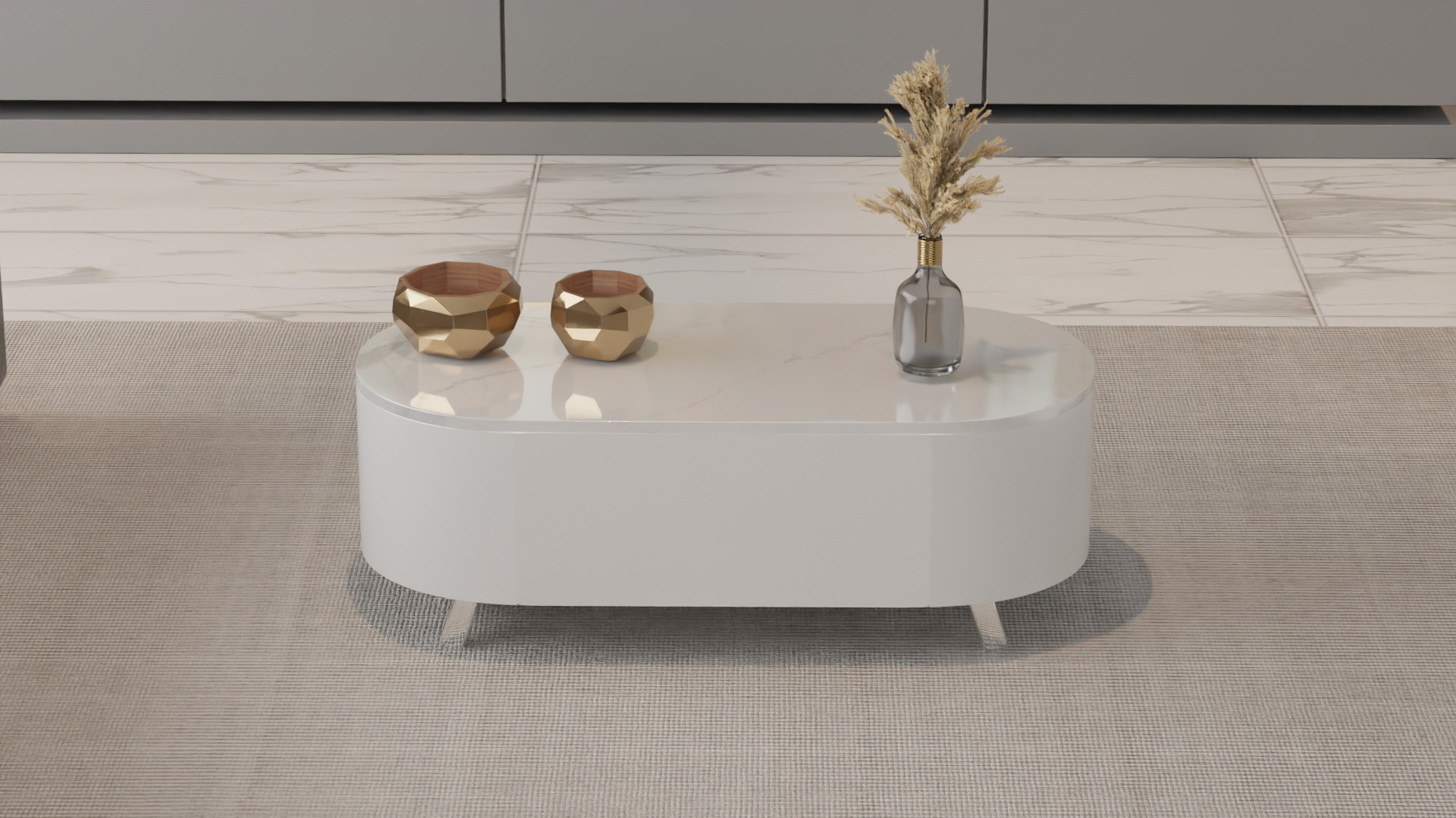 Modern Oval Coffee Table Low-poly 3D model_13