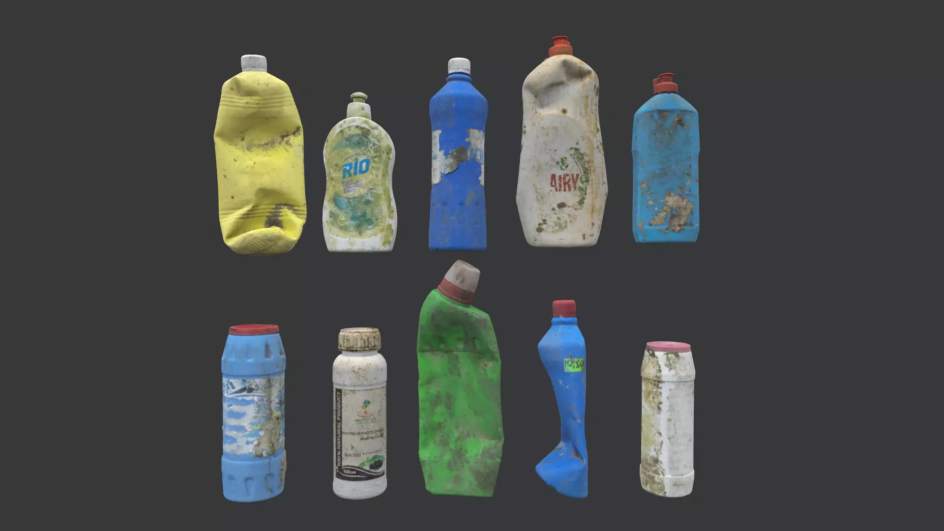 Old dirty bottles set 1 3D model_0