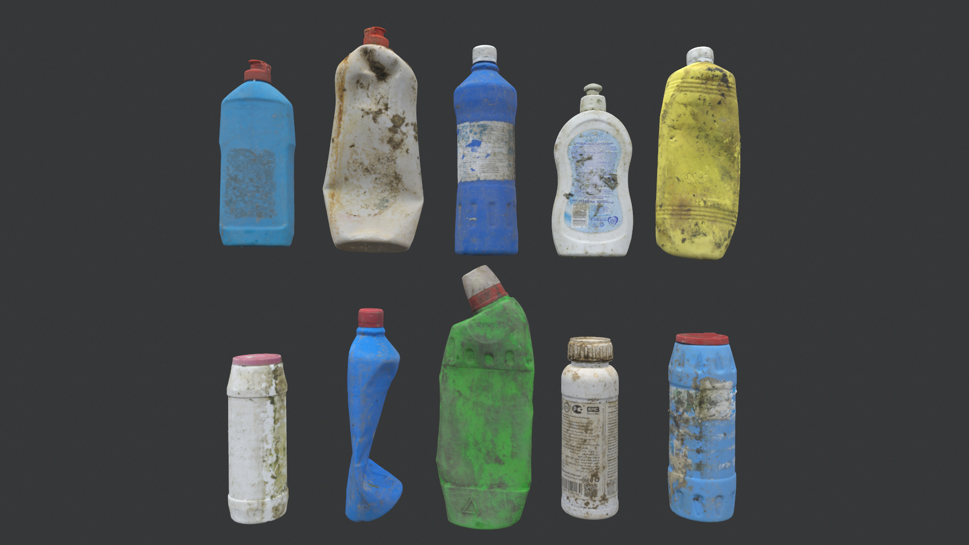 Old dirty bottles set 1 3D model_2