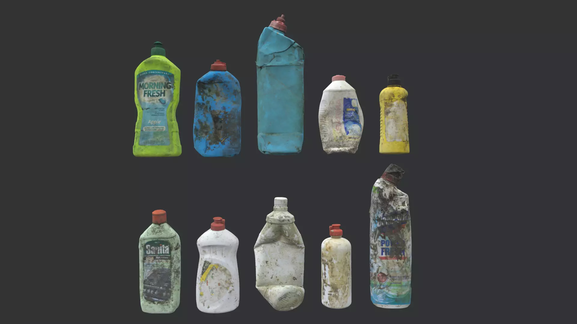 Old dirty bottles set 2 3D model_0