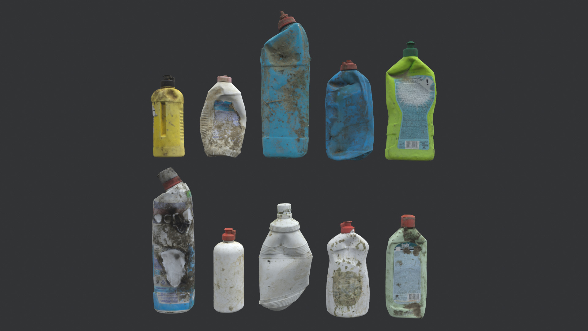 Old dirty bottles set 2 3D model_2